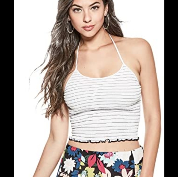 Guess Poppy Smocked Adjustable Halter Top Large - Picture 1 of 7